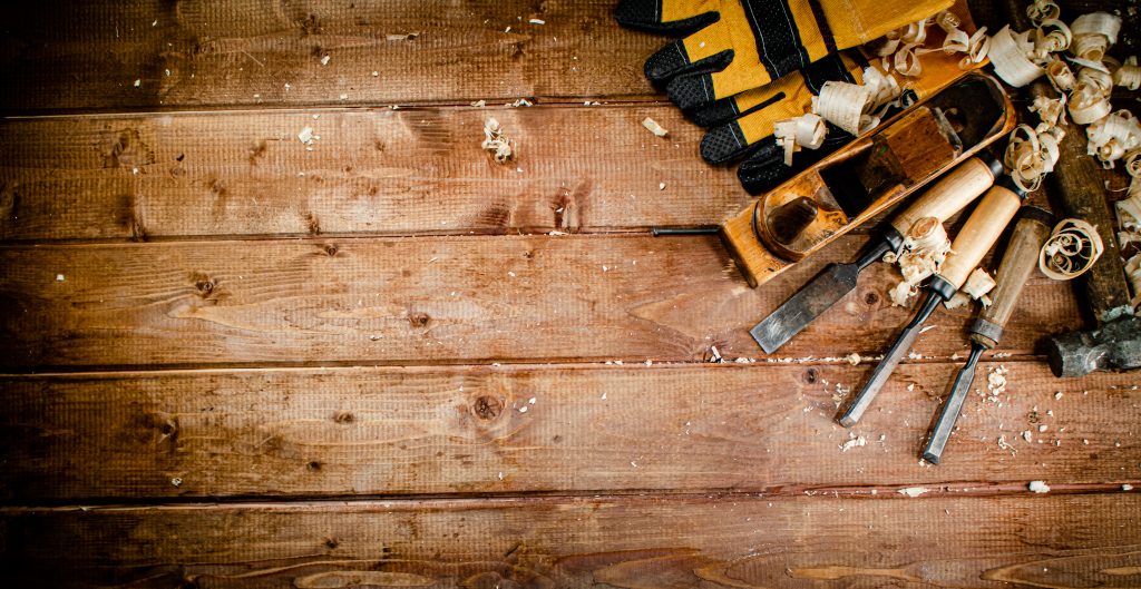 carpentry tools and wood materials arranged in Sharjah workshop